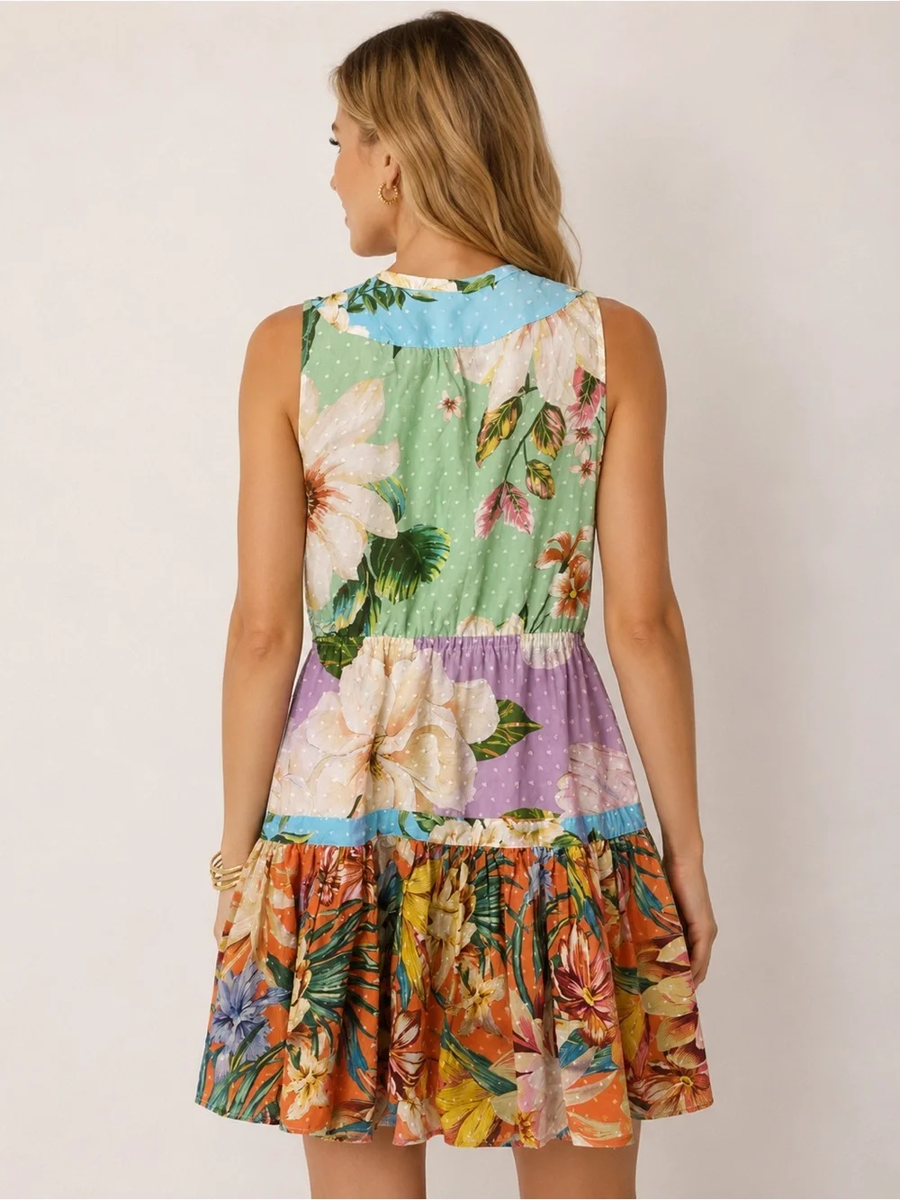 Farm Rio Tropical Floral Mini Dress XS | Resort Sleeveless Ruffle Hem Dress - Picture 6 of 10
